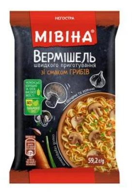 Вермішель МІВІНА зі смаком грибів негостра, 59,2г